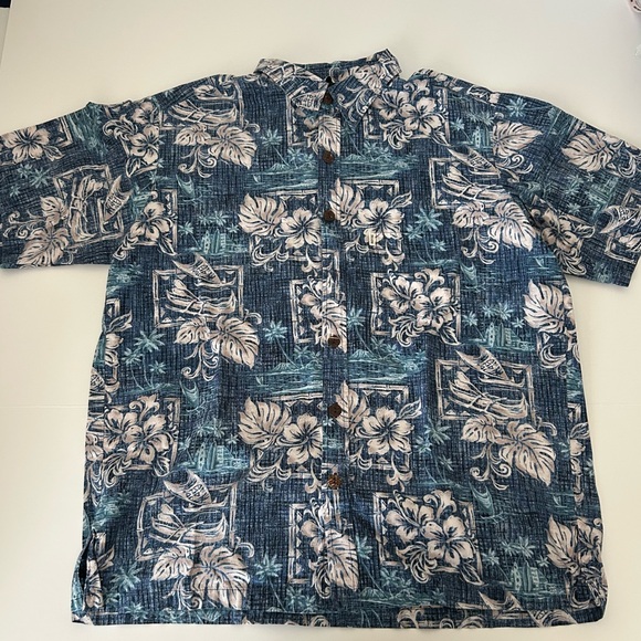 Paradise Bay Hawaii Blue Floral Cotton Short Sleeve Button Up Shirt Large - Picture 1 of 10